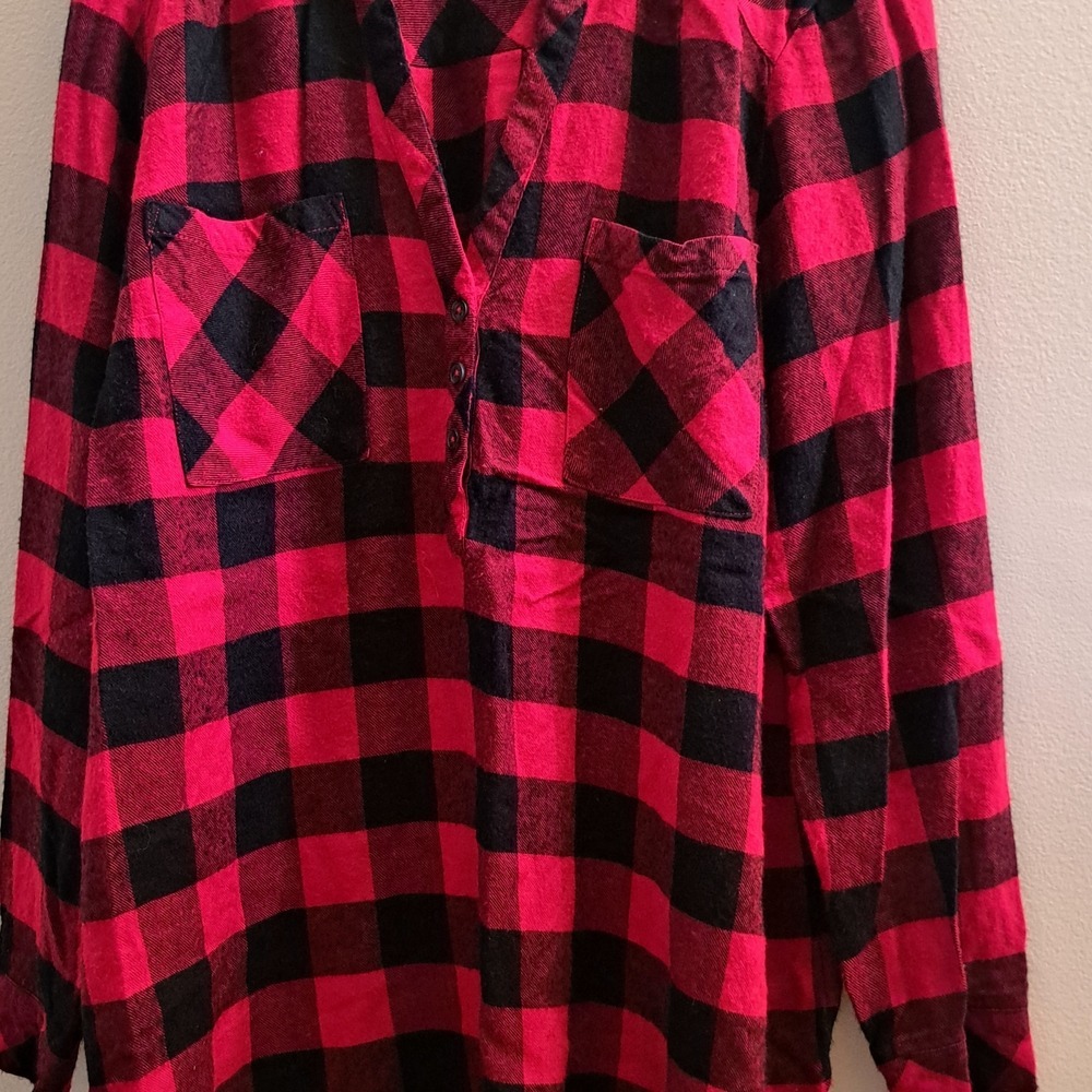 Torrid‎ Harper Red Black Buffalo Plaid Henley Blouse Top Womens 0 L XL